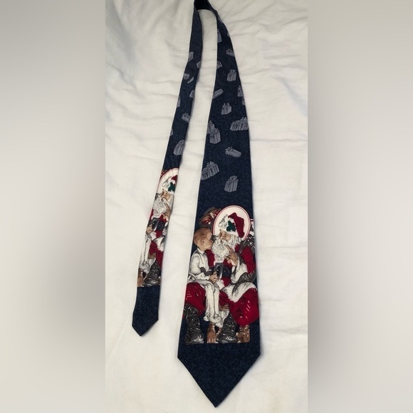 Saturday Evening Post Neck Tie 100% Silk Santa Christmas Kid on Santas Lap 1996 - Picture 4 of 16